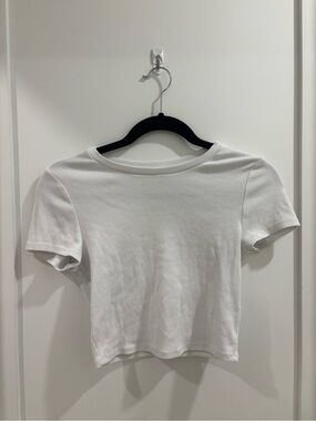 Garage White Ribbed Short Sleeve Crop Top